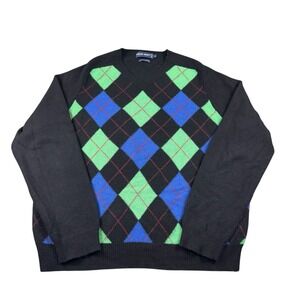 Polo Ralph Lauren Golf Pure Merino Wool Blue Green VTG Argyle Sweater Size XL